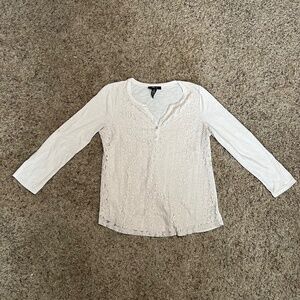 Style & Co. Crochet Lace Henley Top – Women’s Size L